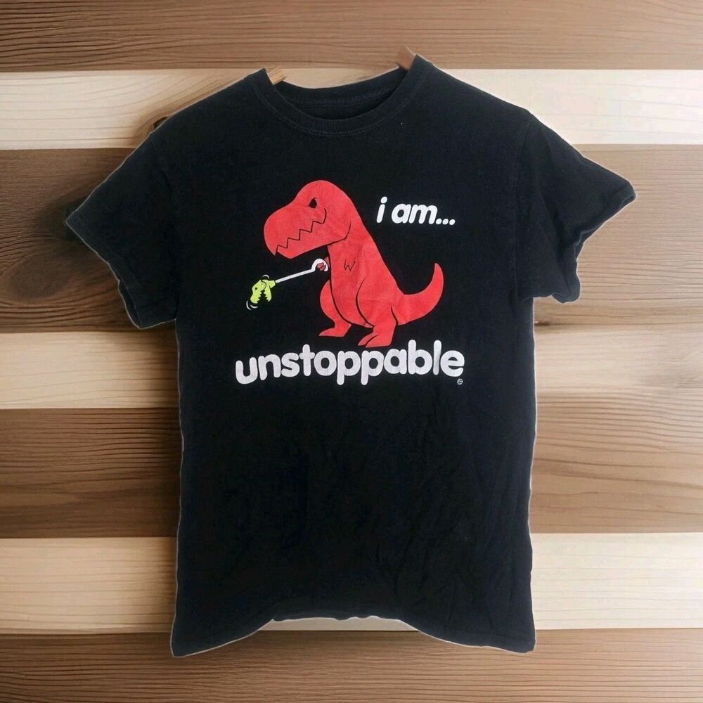 Goodie Two Sleeves T-Shirt Adult Small I Am Unstoppable T-Rex Dinosaur Black